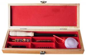 Airgun cleaning kit in a wooden box